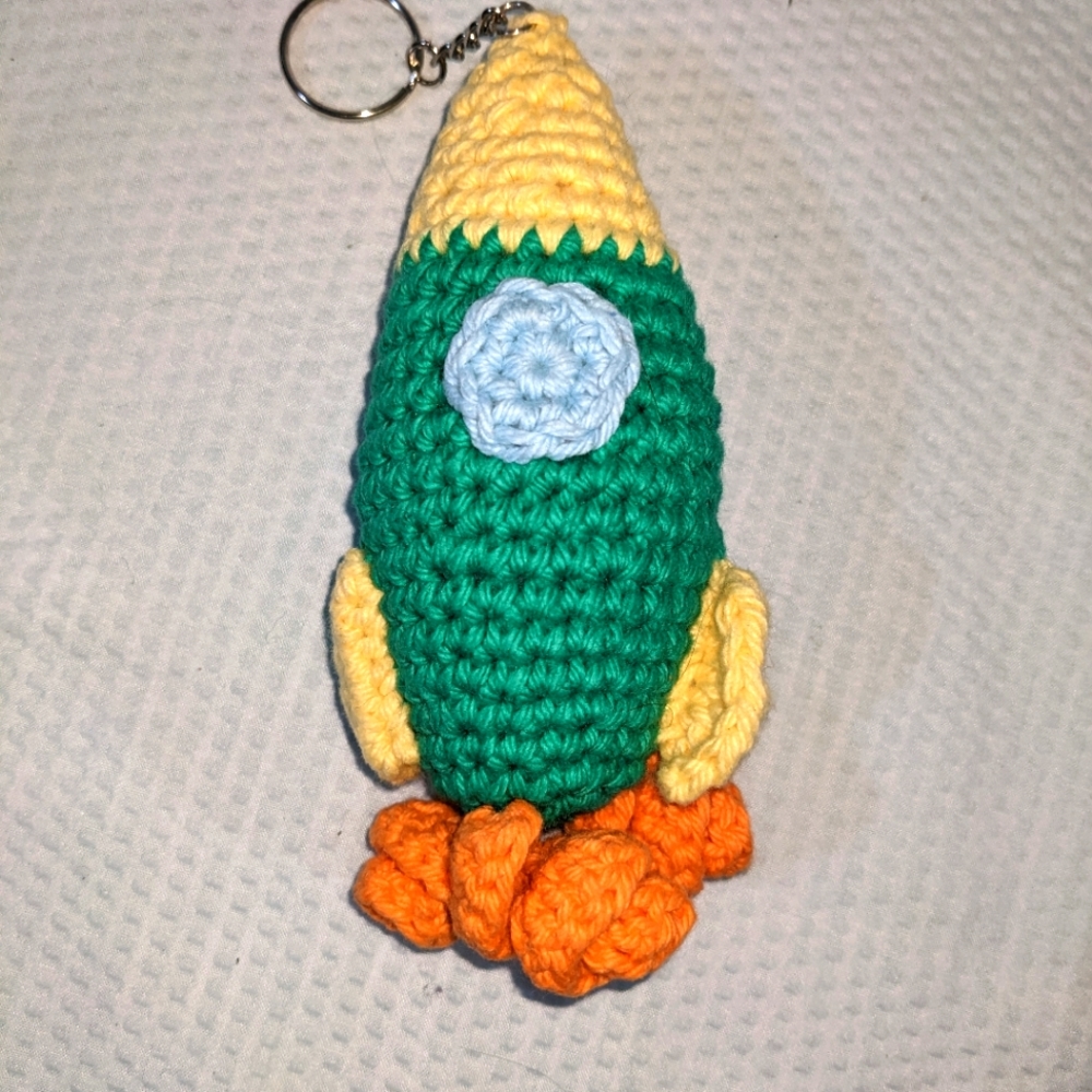 🚀 NEW Rocket Crochet Keychain Backpack Tag HANDCRAFTED